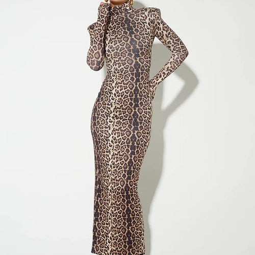Load image into Gallery viewer, Fashion Autumn/Winter Long Sleeve Leopard Elastic Tight Dress Women Sexy Bodycon Dress Party Club Evening Dress 2025
