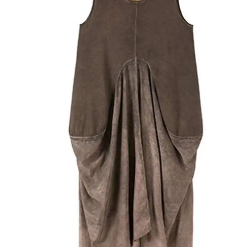 Load image into Gallery viewer, Women Orange Pleated Vintage Casual Dress New Round Neck Sleeveless Loose Fit Fashion Tide Spring Summer 2025 1DF6825
