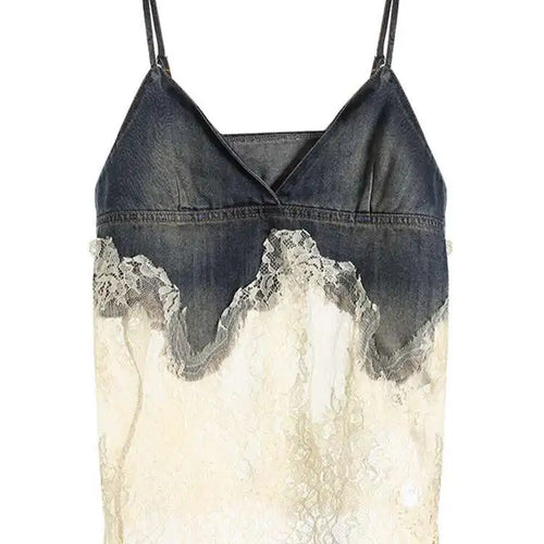 Load image into Gallery viewer, Denim Lace Elegant Tank Top Wide Leg Shorts Two Piece Suit New V-Neck Women Fashion Tide Spring Summer 2025 7AB4274
