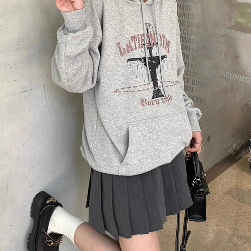 Load image into Gallery viewer, Light Grey Chic Hooded Drawstring Female Hoodies New Fashion Printing Basic Pure Color Simple Loose Casual Women Hoodies
