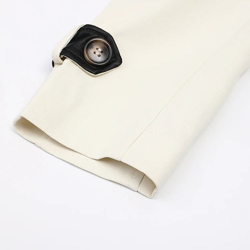 Load image into Gallery viewer, Women Beige Color-block Leather Big Size Trench New Lapel Long Sleeve Windbreaker Fashion Tide Spring Autumn 2025 CPG1307
