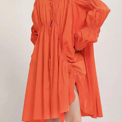 Load image into Gallery viewer, Women White Irregular Ruffles Big Size Long Blouse New Lapel Long Sleeve Loose Fit Shirt Fashion Spring Autumn 2025 JO478
