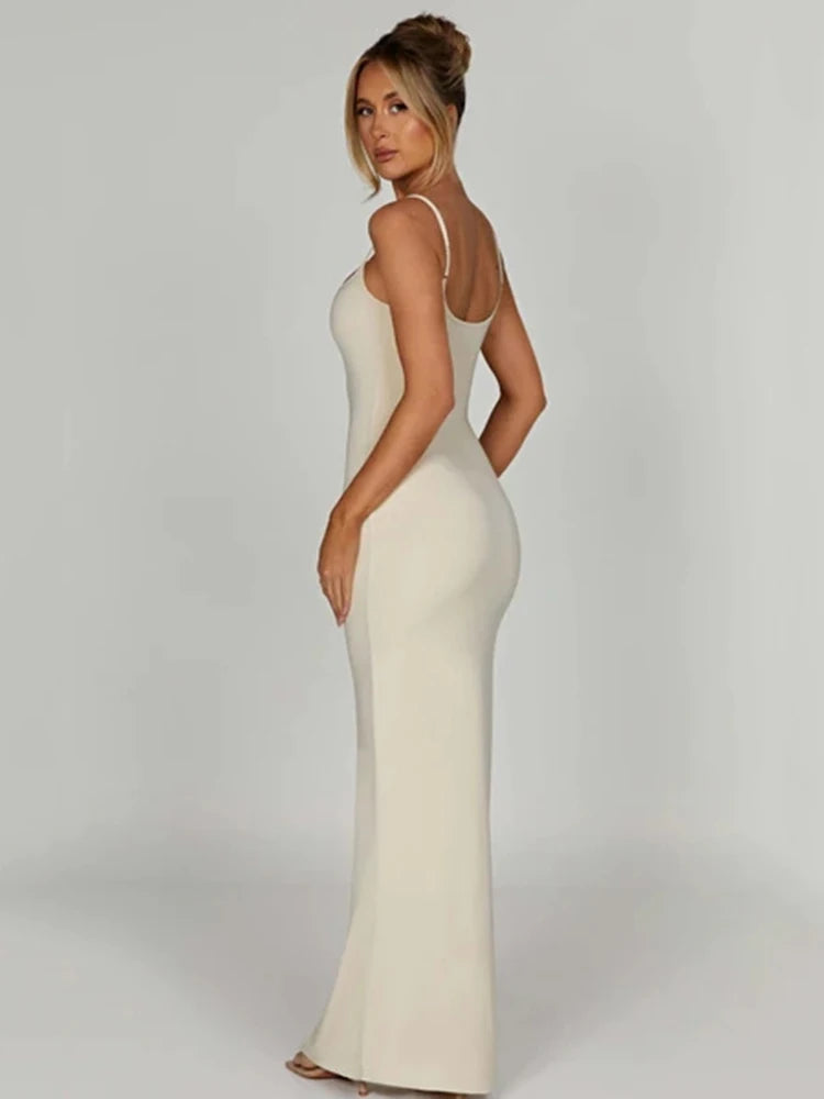 Sexy Spaghetti Strap Backless Bodycon Women Maxi Dress Slim Elegant Party Club Female Vesidos Solid Street Evening Dress