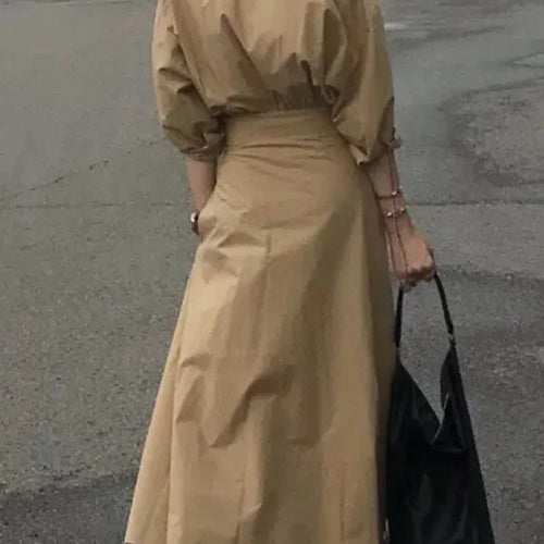 Load image into Gallery viewer, Women Casual Long Shirts Dresses 2025 Summer Spring Clothes Khaki Puff Sleeves Botton Simple Maxi Dresses for Women
