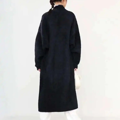 Load image into Gallery viewer, Black Big Size Long Knitting Sweater Cardigan Loose Fit V-Neck Long Sleeve Women New Fashion Spring Autumn 2025 JH2480
