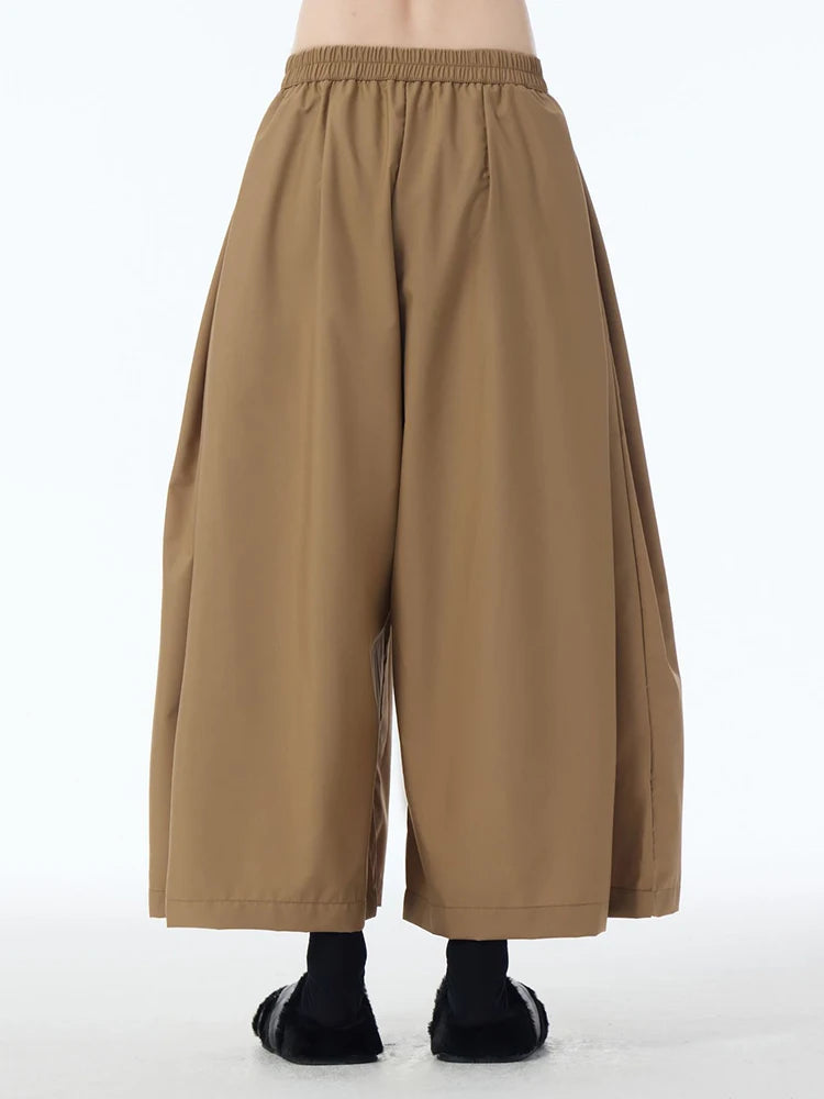 High Elastic Waist Khaki Patch Spliced Long Wide Leg Pants New Trousers Women Fashion Tide Spring Autumn 2025 1DJ1253