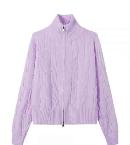 Vintage Elegant Women's Solid Knitted Cardigan Twists Sweater Autumn And Winter Long Sleeved Double Zipper Short Crochet Tops