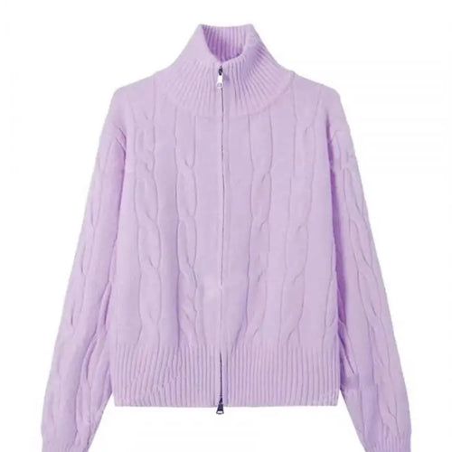 Load image into Gallery viewer, Vintage Elegant Women's Solid Knitted Cardigan Twists Sweater Autumn And Winter Long Sleeved Double Zipper Short Crochet Tops
