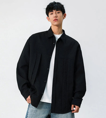 Men's Shirts New Korean Long Sleeved Single Breasted Solid Color Spring Male Striped Design Male Shirt Loose Fitting 9W1388