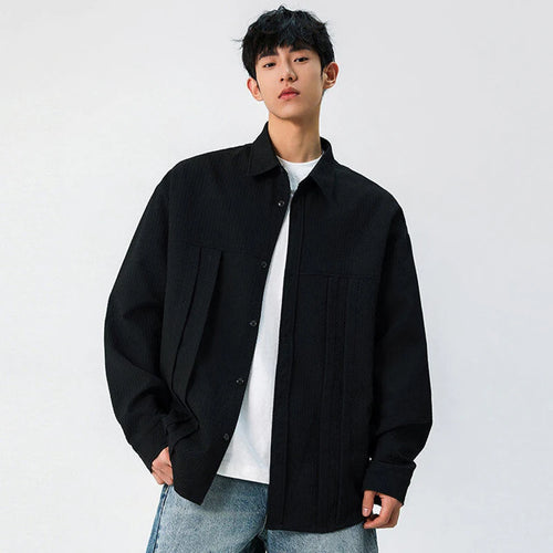 Load image into Gallery viewer, Men's Shirts New Korean Long Sleeved Single Breasted Solid Color Spring Male Striped Design Male Shirt Loose Fitting 9W1388
