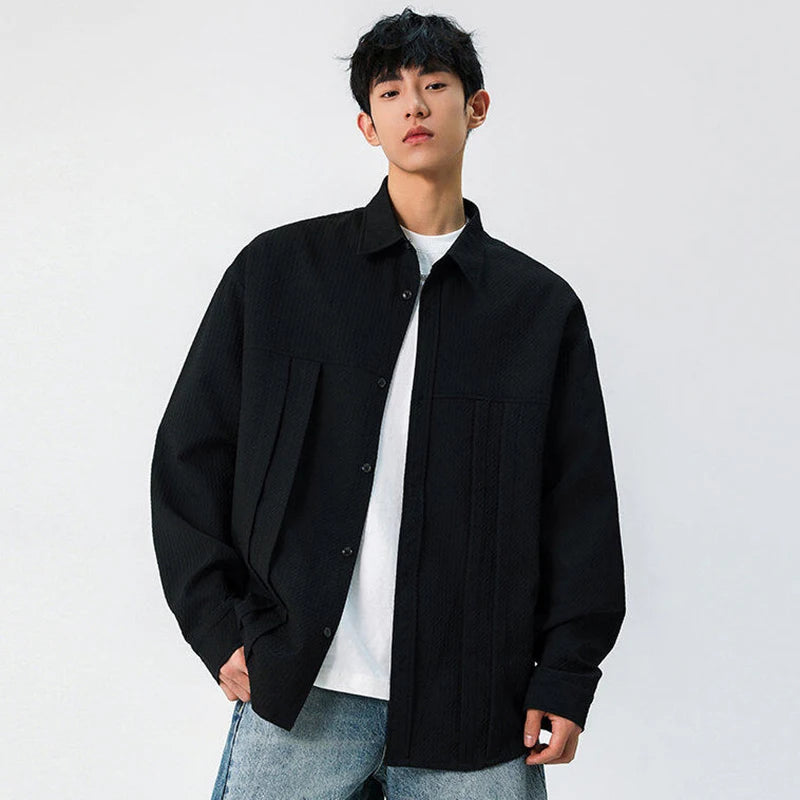 Men's Shirts New Korean Long Sleeved Single Breasted Solid Color Spring Male Striped Design Male Shirt Loose Fitting 9W1388