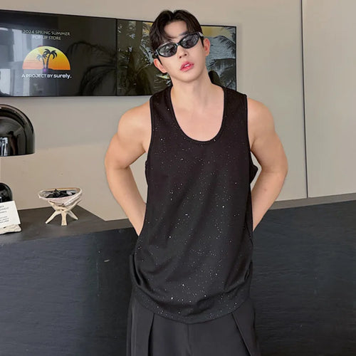 Load image into Gallery viewer, Korean Style Men&#39;s Tank Tops Sequins Round Neck Sleeveless Casual Male Tops Loose Clothing Chic Summer 9C6354
