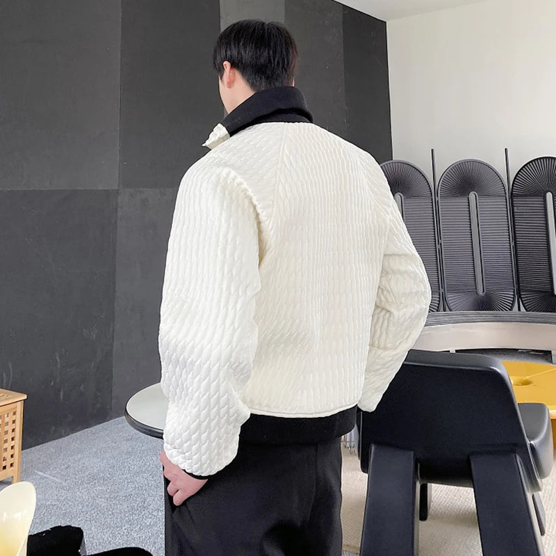 Winter Personalized Short Men's Padded Jacket Turn-down Collar Zipper Contrast Color Male Coats Niche New Fashion 9C8957