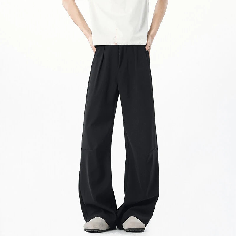 Summer Male Suit Pants Solid Color Simple Trendy Straight Wide Leg Tide Curved Knife Men's Causal Trousers 9W1880