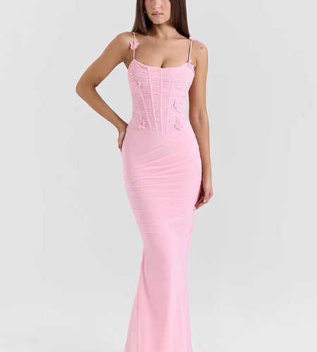 Bow Spaghetti Strap Sexy Maxi Dress For Women Gown Elegant Off-shoulder Sleeveless Backless Evening Club Party Dress