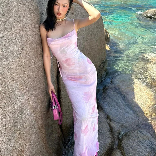 Load image into Gallery viewer, Elegant Print Slips Backless Mesh Lace Up Sexy Bodycon Maxi Prom Dress Summer Women Clothes Party Beach Festival
