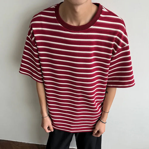 Load image into Gallery viewer, Striped Men's T-shirts New Summer Short Sleeve Loosse Round Neck Fashion Pullover Trendy Men's Top Contrast Color 9W1562
