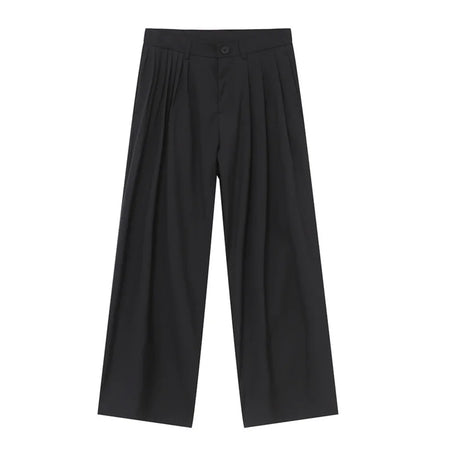 Trend Men's Suit Pants Free Draping Pleated Droop Bottom Straight Wide Leg Solid Color Male Casual Bottom Summer 9C6592
