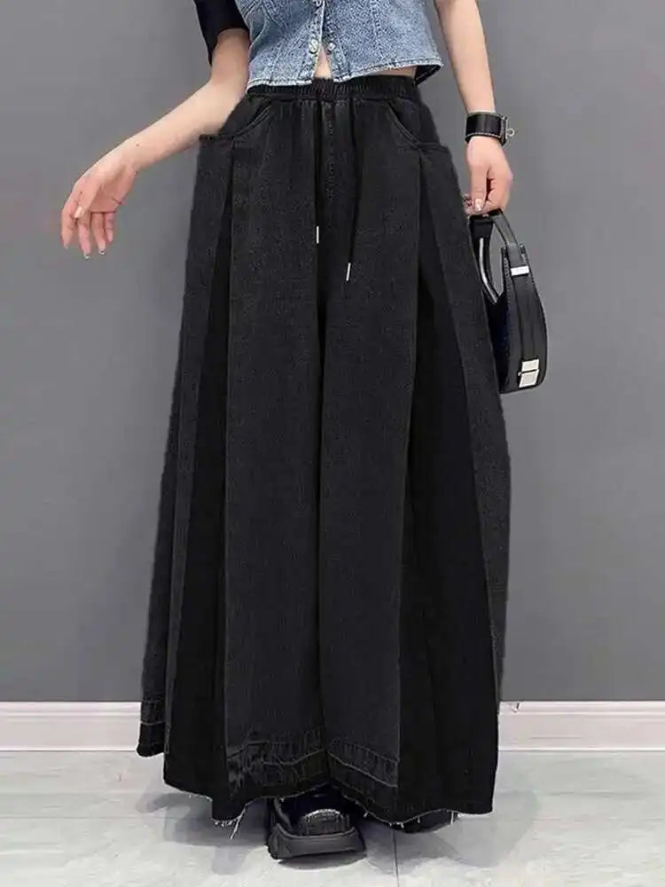 High Waist Blue Denim Pleated Long Wide Leg Jeans New Loose Women Trousers Fashion Tide Spring Autumn 2025 1DH0520
