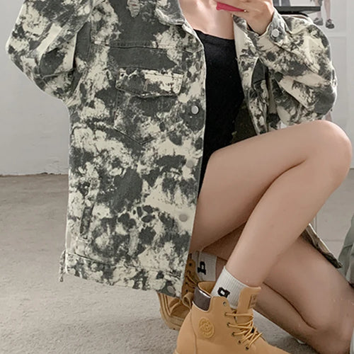 Load image into Gallery viewer, Autumn Tie Dyed Denim Jacket Women Fashion Korean New Fashion Loose Lapel Short Coat Woman High Street Top Female S-XL
