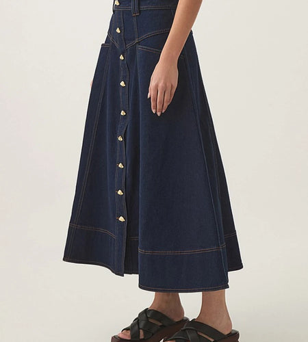 Solid Spliced Single Breasted Fashion Cowboy Skirts for Women High Waist Patchwork Bright Line Elegant Skirt Female