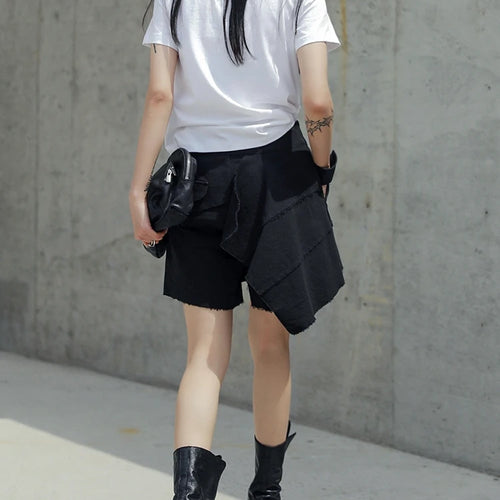 Load image into Gallery viewer, Women Black Irregular Double Layers Burr Wide Leg Shorts New High Waist Trousers Fashion Tide Spring Summer 2025 1DJ0723
