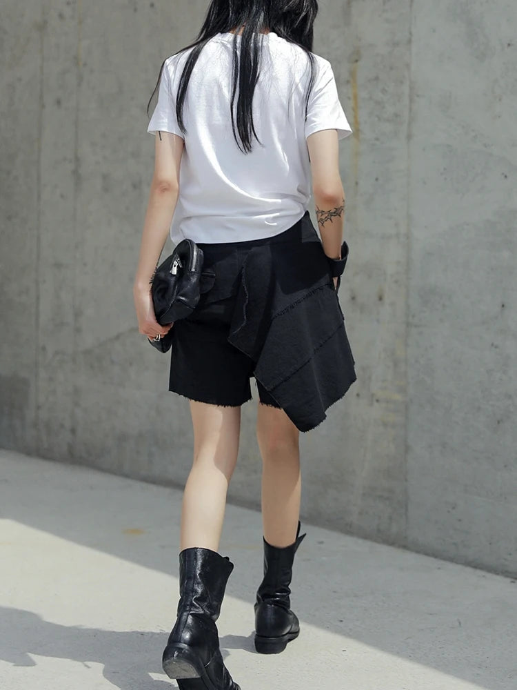 Women Black Irregular Double Layers Burr Wide Leg Shorts New High Waist Trousers Fashion Tide Spring Summer 2025 1DJ0723