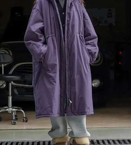 Purple Big Size Long Cotton-padded Coat Long Sleeve Loose Fit Women Parkas Fashion Tide New Autumn Winter 2025 1DH2804