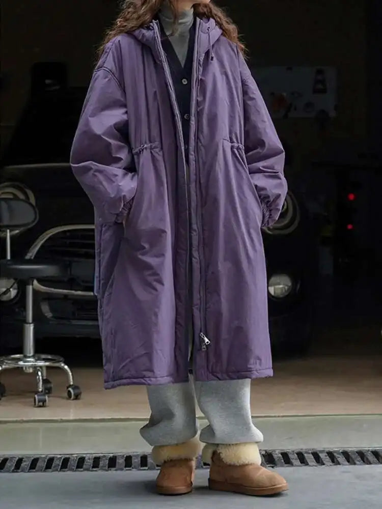 Purple Big Size Long Cotton-padded Coat Long Sleeve Loose Fit Women Parkas Fashion Tide New Autumn Winter 2025 1DH2804