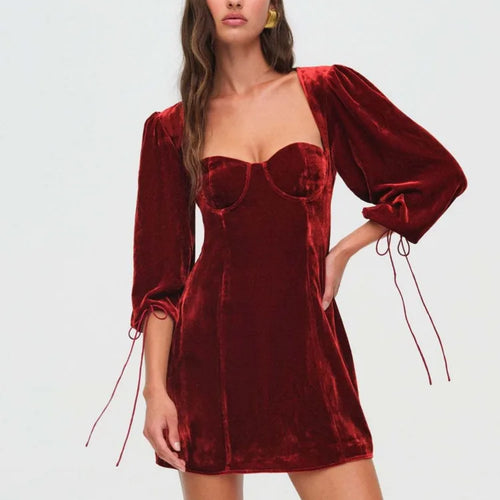 Load image into Gallery viewer, Elegant Long Sleeved Velvet Hollow Out Dress Women Sexy Backless Party Evening Dress Autumn/Winter 2025 New Slim Vestido
