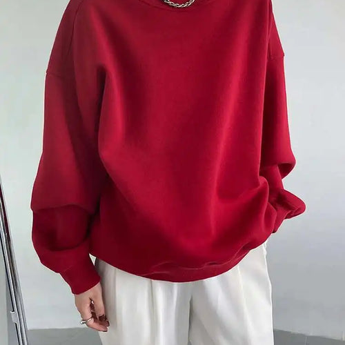 Load image into Gallery viewer, Red Apricot Casual Plain Sweatshirt New Round Neck Long Sleeve Women Big Size Fashion Tide Spring Autumn 2025 1DH6655
