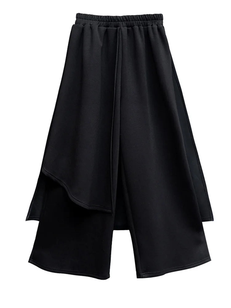 High Elastic Waist Black Irregular Long Wide Leg Trousers New Loose Fit Pants Women Fashion Tide Spring Autumn 2025 1Z289