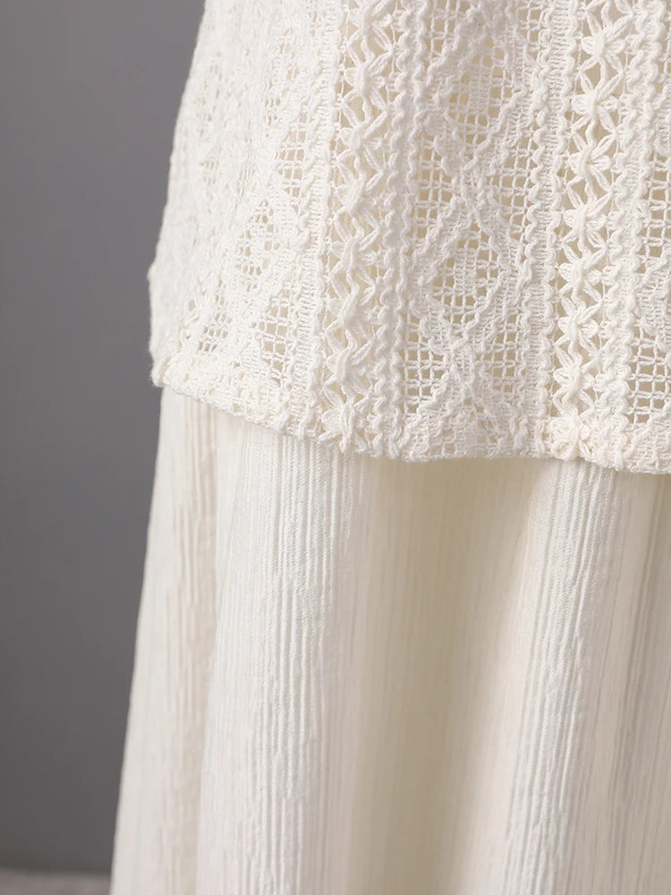 Women Beige Knitting Spliced Elegant Midi Vest Dress New Round Neck Sleeveless Fashion Tide Spring Summer 2025 CPG3068