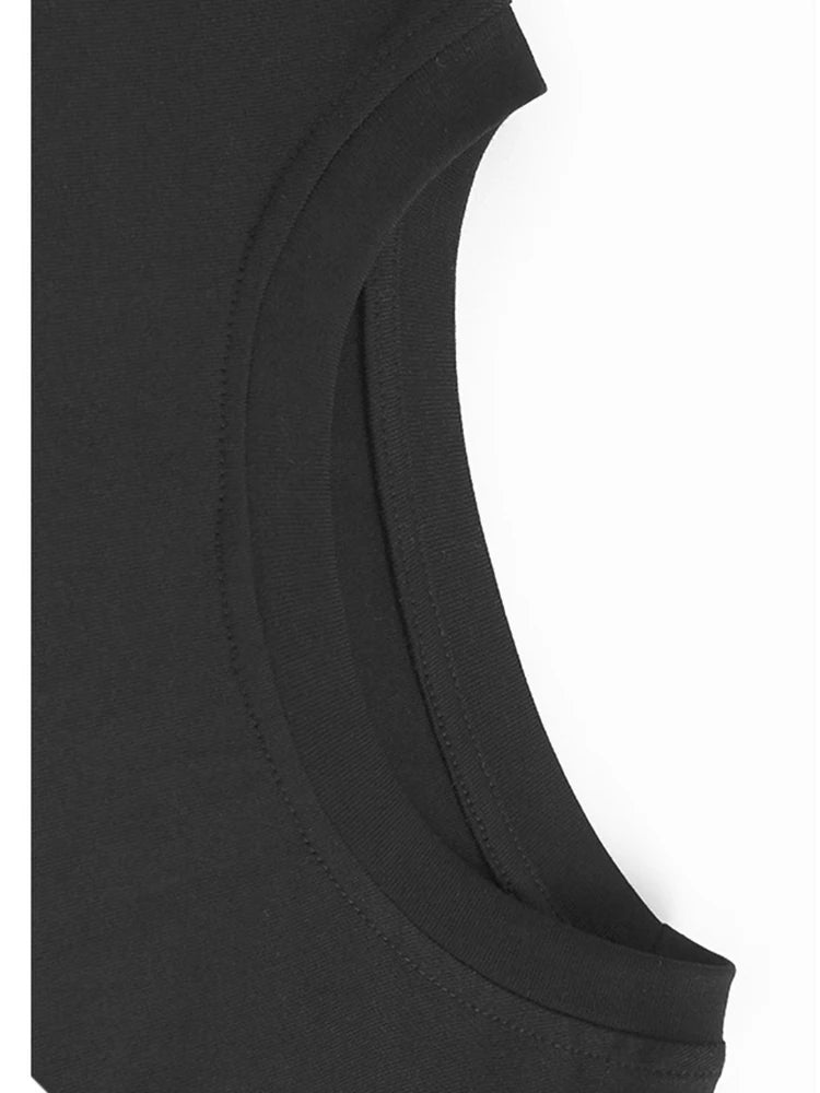 Women Black Irregular Spliced Big Size T-shirt New Round Neck Short Batwing Sleeve Fashion Tide Spring Summer 2025 1DJ1440