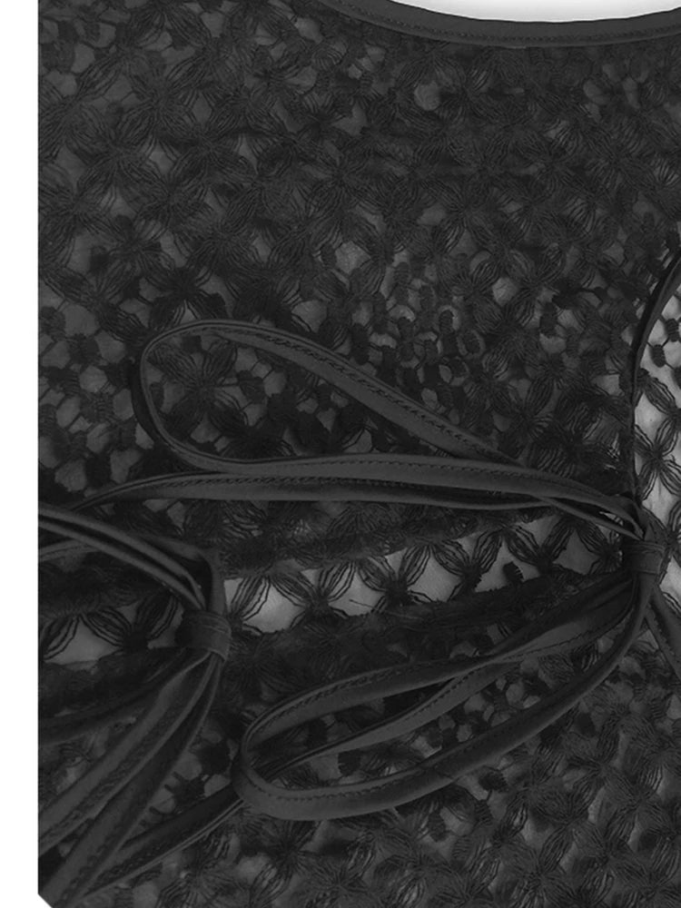 Women Black Mesh Bandage Perspective Elegant Vest Dress New Round Neck Sleeveless Fashion Spring Summer  2025  1DJ0918