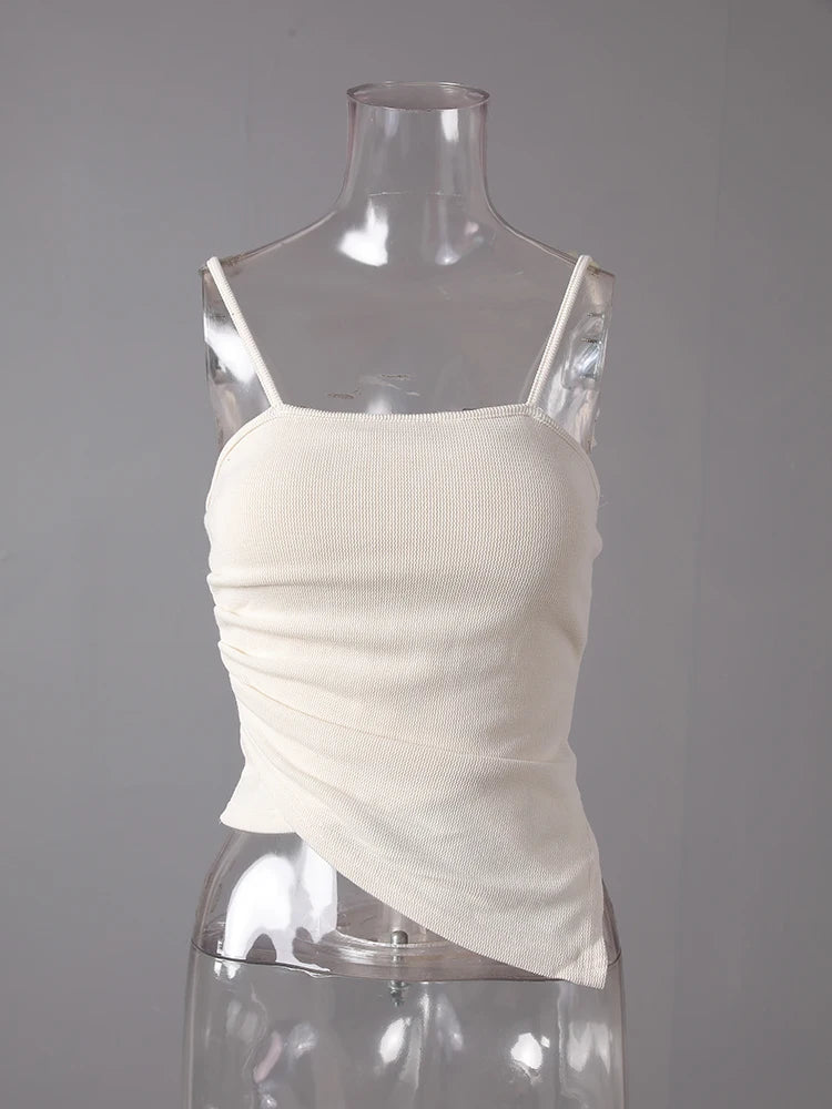 Beige Irregular Tank Top Brief Wide Leg Pants Two Piece Suit New Sleeveless Women Fashion Tide Spring Summer 2025 CPG3157