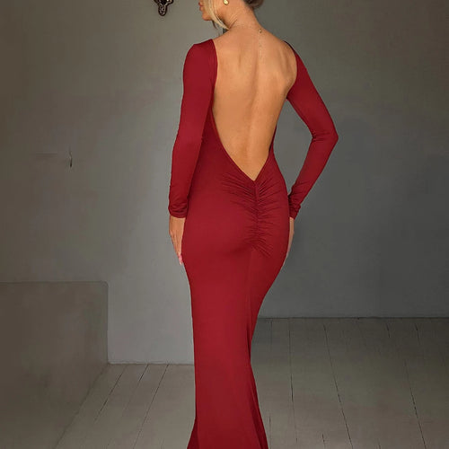 Load image into Gallery viewer, Spring Elegant Long Sleeve Backless Solid Cuched Sexy Slim Maxi Prom Dress Women Clothes Evening Party Birthday Club
