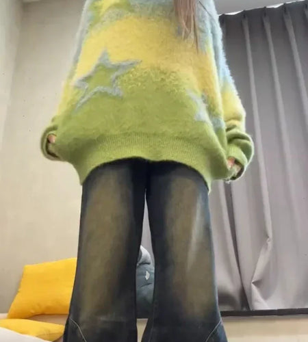 Y2k Aesthetic Grunge Sweater Women Gothic Fashion Streetwear Gradient Ramp Pullover Harajuku Autumn Casual Loose Star Knitwear