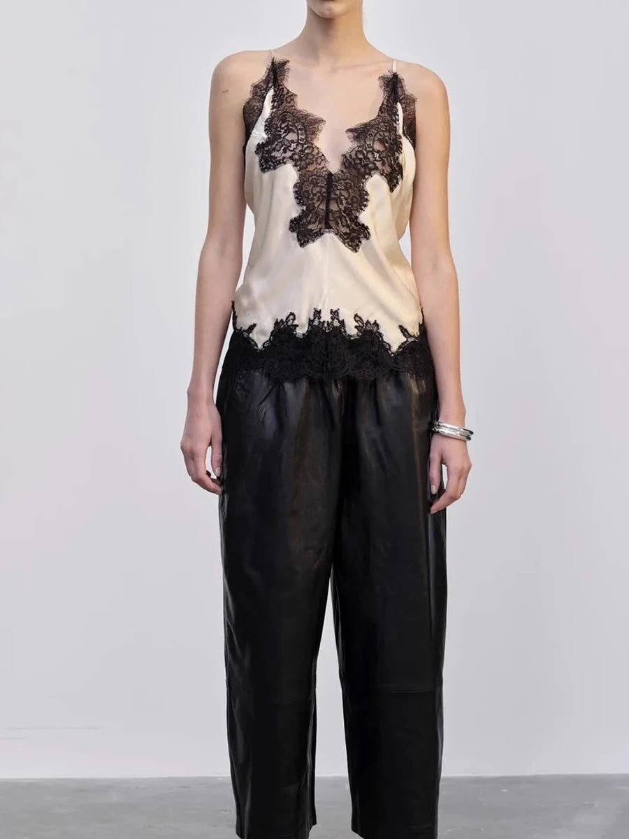 Hit Color Spliced Lace Slimming Vests For Women V Neck Sleeveless Tunic Irregular Chic Vests Female Fashion Clothes