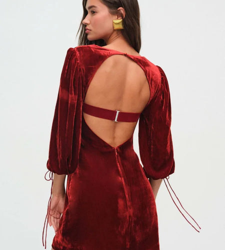 Elegant Long Sleeved Velvet Hollow Out Dress Women Sexy Backless Party Evening Dress Autumn/Winter 2025 New Slim Vestido