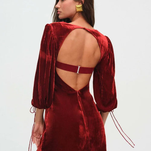 Load image into Gallery viewer, Elegant Long Sleeved Velvet Hollow Out Dress Women Sexy Backless Party Evening Dress Autumn/Winter 2025 New Slim Vestido

