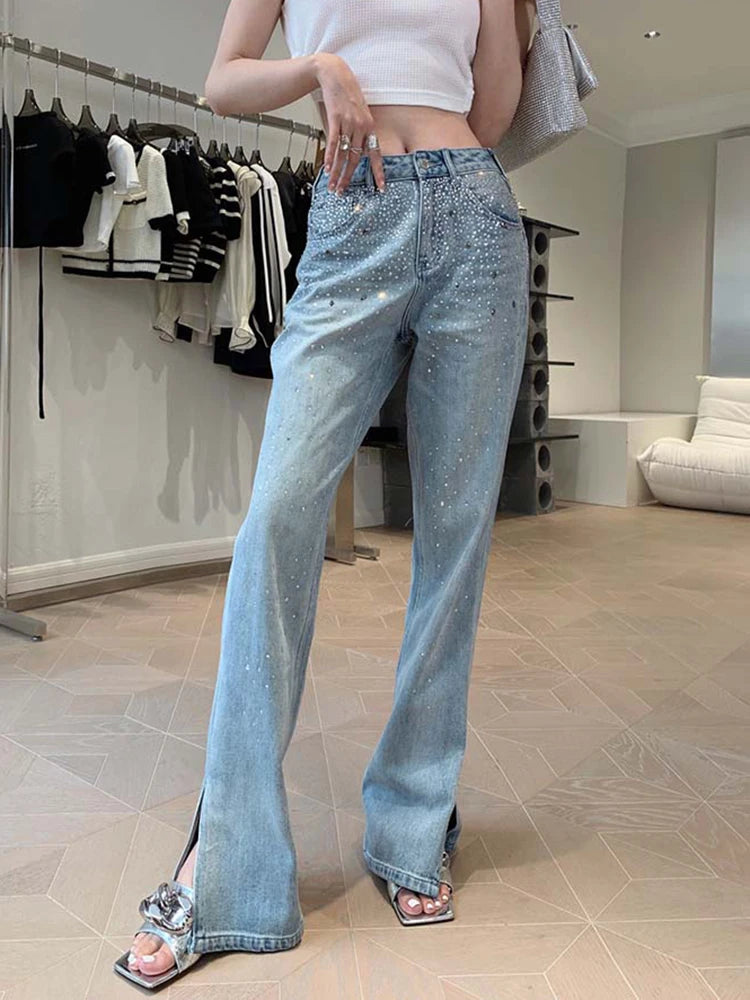 Streetwear Jeans For Women High Waist Patchwork Pocket Solid Denim Trousers Female Clothing Fashion Style