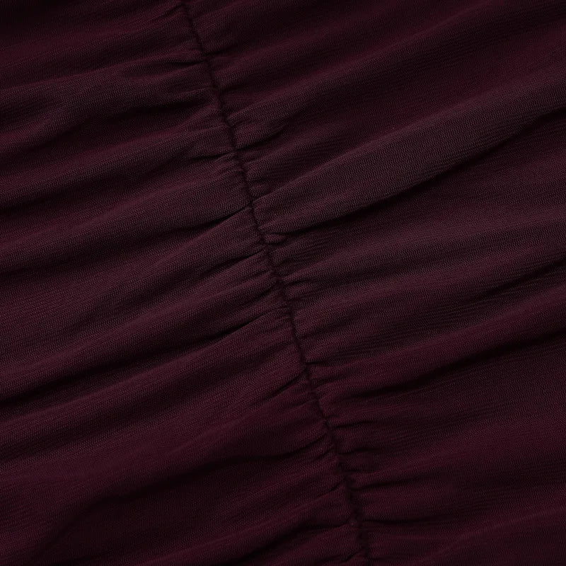 Elegant Hollow Out Sexy Mini Dress For Women Wine Red O Neck Sheer Long Sleeve Bodycon Club Party Sexy Dress Vestidos