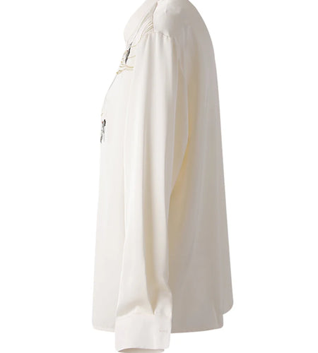 Women Apricot Embroidery Vintage Big Size Blouse New Stand Collar Long Sleeve Shirt Fashion Spring Autumn 2025 CPG3216