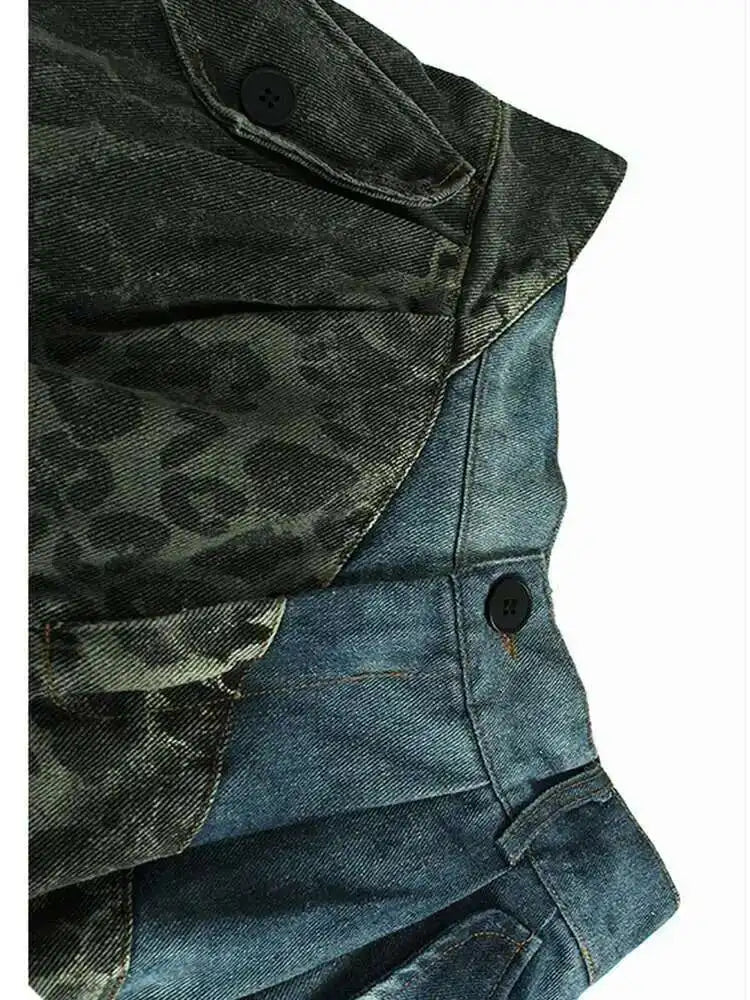 High Elastic Waist Green Leopard Print Denim Long Wide Leg Pants New Trousers Women Fashion Spring Autumn 2025 1DH6193