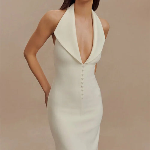 Load image into Gallery viewer, Halter Deep V Neck Sleeveless Sexy Maxi Dress For Women Elegant Backless Bodycon Tank Dress Femme Fashion Long Dress
