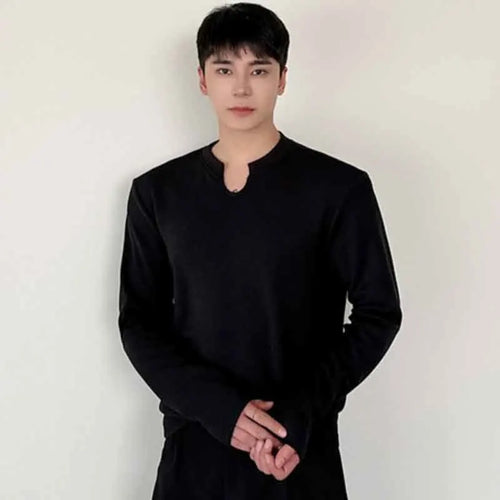 Load image into Gallery viewer, Men T-shirt Niche Design Irregular Round Collar Solid Color Male Long Sleeve Tops Casual Men&#39;s Clothing Autumn 9C4635
