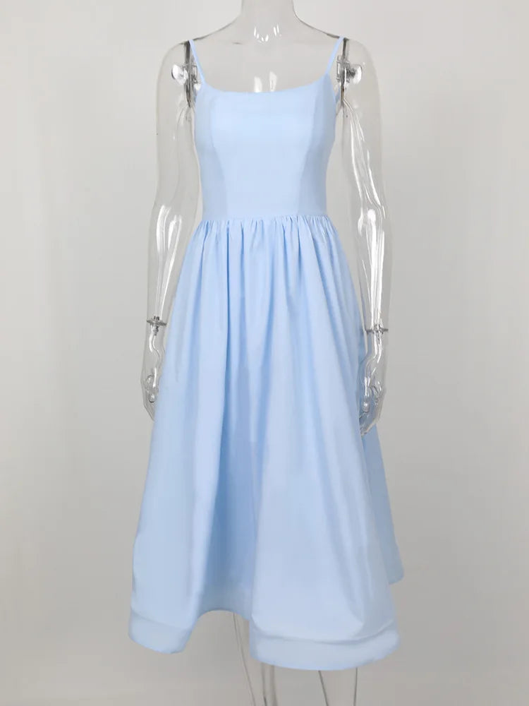 Summer White Midi Beach Dress Elegant Spagehtti Strap A Line Wedding Guest Dress Casual Women Clothing 2023