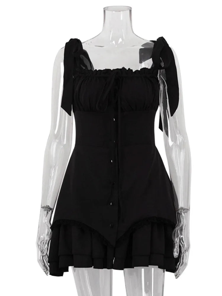 Sleeveless Ruffled Sexy Mini Dress For Women Robe Spaghetti Strap Backless Lace-up Bodycon Dress Elegant Clubwear