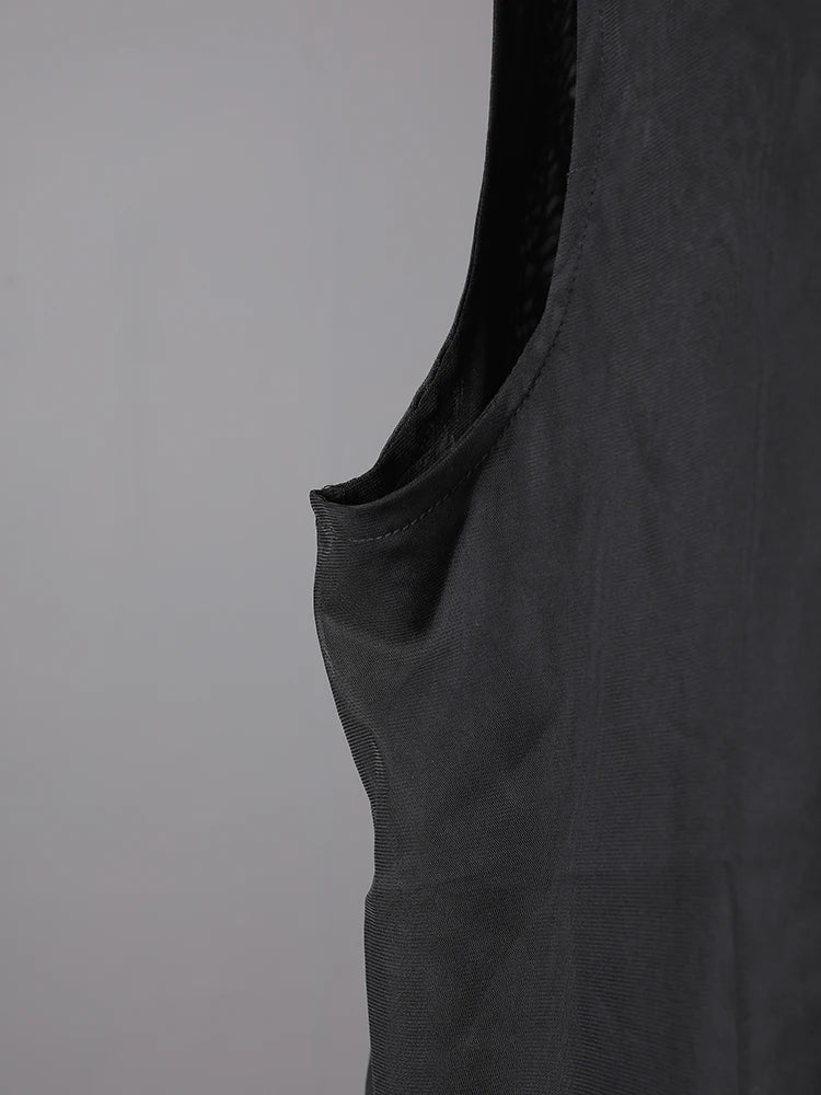Women Black Layers Mesh Big Size Midi Vest Shirt Dress New Lapel Sleeveless Fashion Tide Spring Summer 2025 1DH9472